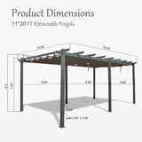 Domi 11'x20' Outdoor Retractable Pergola with Sun Shade Canopy, Aluminum Pergolas and Gazebos Clearance, Patio Outdoor Metal Pergola Canopy for Deck, Garden, Backyard, Dark Grey domi outdoor living