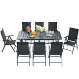 BUPPLEE 9-Piece Outdoor Dining Set with 8 Padded Aluminum Foldable Chairs & Rectangular Table with Umbrella Hole - Patio Furniture for Backyard, Balcony, Poolside BUPPLEE