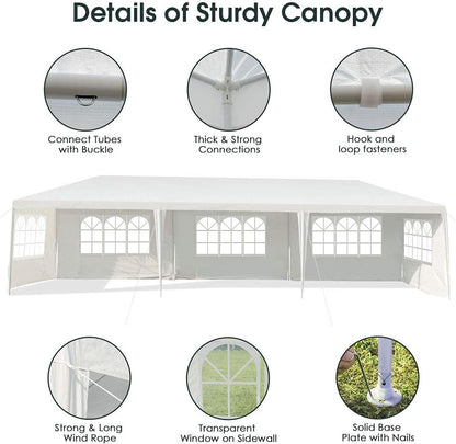 Tangkula 10x30 Ft Canopy Tent, Heavy Duty Party Tent with 5 Removable Sidewalls, Wind Ropes, Ground Stakes, Outdoor White Wedding Tents for Parties, Events, Backyard - WoodArtSupply