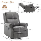 Modern Genuine Leather Swivel Rocker Recliner Chair, Manual Glider Rocking Chairs for Adults, Overstuffed Nursery Rocking Chairs with Footrest, Rocker Recliner for Living Room, Bedroom (Grey) HOMEFLEX