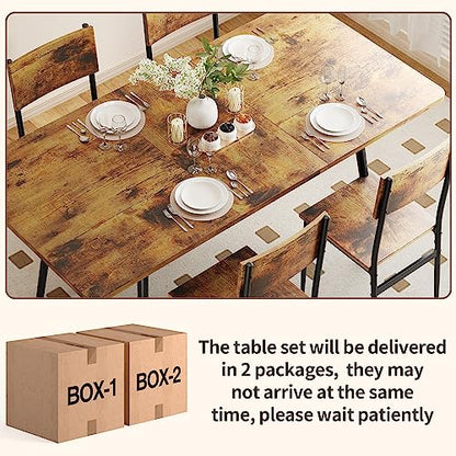 Qsun 63” Extendable Dining Table Set for 4-6 People, 7-Piece Dining Table Set for 6 People with 6 Chairs, MDF Wood Board Kitchen Table Set for Small - WoodArtSupply