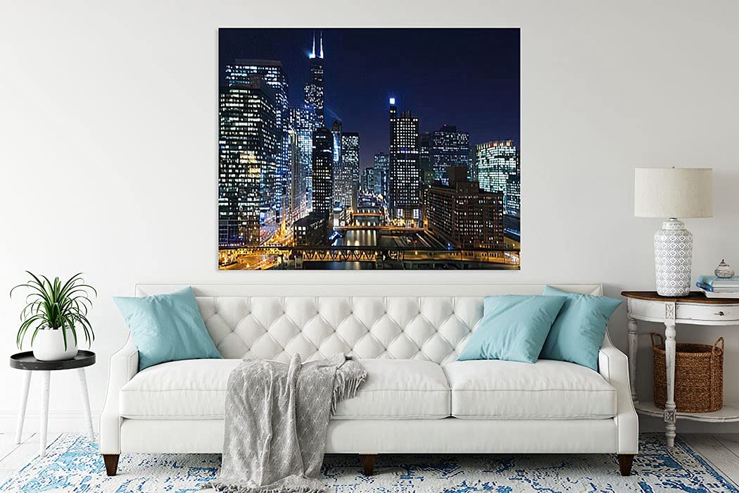 Diamond Painting Adult Painting Kits Chicago Chicago at Night of Downtown and River Bridges Ni Home Bedroom Living Room Art Wall Decoration 12"x16" Puzzle art