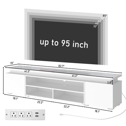 LED TV Stand for 95 Inch TV, Modern Gaming TV Stand with Power Outlet, High Gloss TV Console Entertainment Center with Storage for Living Room, Bedroom (83 Inch,White)