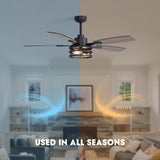 Nuoqiso 52 Inch Ceiling Fans with Lights and Remote Control, Farmhouse Ceiling Fan with LED Lighting for Bedroom Living Room and Patio, Black Caged Ceiling Fan for Indoor and Outdoor(NO Bulbs) Nuoqiso