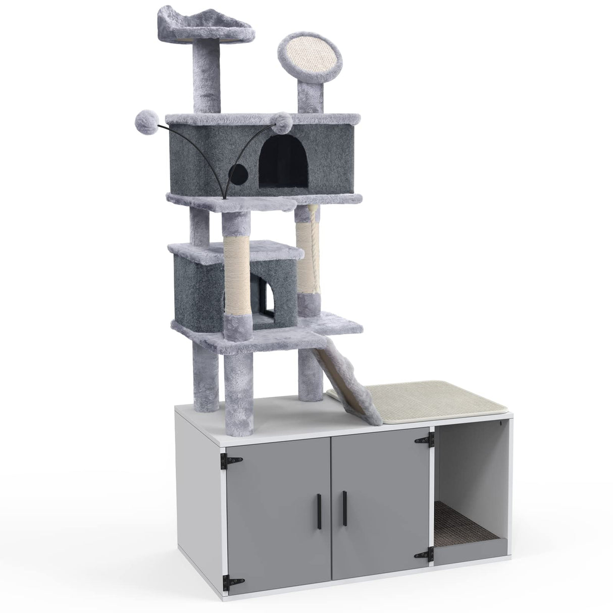 GDLF Cat Litter Box Enclosure,All-in-One Large Cat Tree with Washroom and Sisal Scratching Post & Pad 65” GDLF