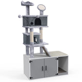 GDLF Cat Litter Box Enclosure,All-in-One Large Cat Tree with Washroom and Sisal Scratching Post & Pad 65” GDLF