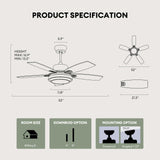 52 Inch Nickel Ceiling Fans with Lights and Remote Control for Bedroom, Modern Ceiling Fan with Quiet Reversible DC Motor, 3CCT, Dimmable, LED for Living Room, Patio, Indoor and Outdoor Fanbliss