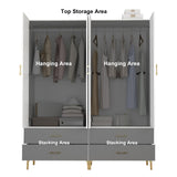 vinform Wardrobe Armoire with 4 Doors, 4 Drawers and 2 Hanging Rods, Twill Wood Closet Storage with Metal Cabinet Legs, White 20.4" D x 63" W x 76.77" H (V Modern) vinform