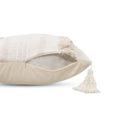 OJIA Lumbar Decorative Boho Throw Pillow Cover, 12 x 20 Farmhouse Cute Pillowcase Minimalist Neutral Collection Cream White Tufted with Tassels Woven Cushion Cover for Sofa Couch Bedroom Living Room OJIA