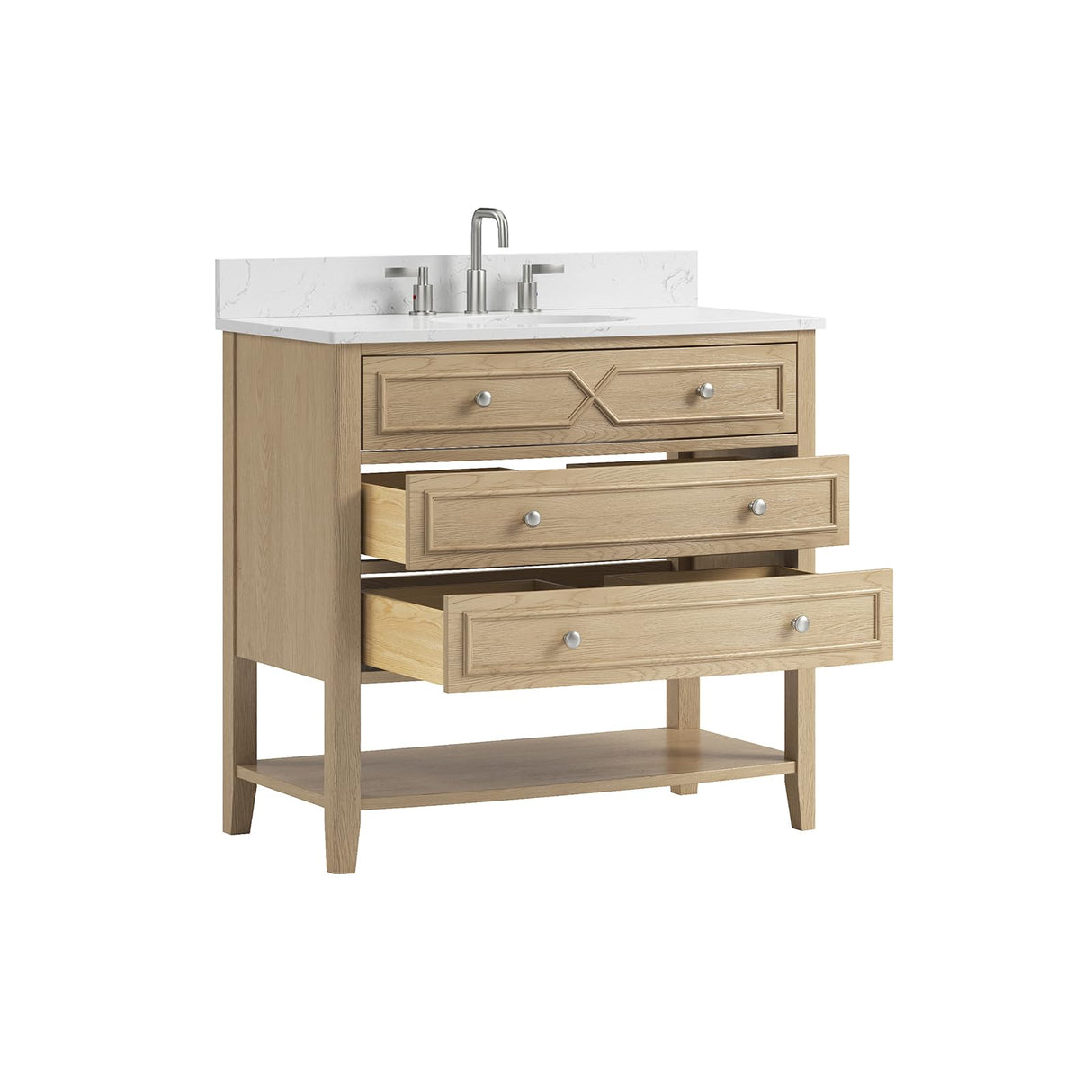 DELUXE LIVING 36 Inch Bathroom Vanity with Ceramic Sink,Fully Assembled Sink Cabinet with Countertop, Wood Frame Vanity with Soft-Closing Drawers & Adjustable Feet, Oak Wood DELUXE LIVING