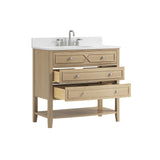 DELUXE LIVING 36 Inch Bathroom Vanity with Ceramic Sink,Fully Assembled Sink Cabinet with Countertop, Wood Frame Vanity with Soft-Closing Drawers & Adjustable Feet, Oak Wood DELUXE LIVING