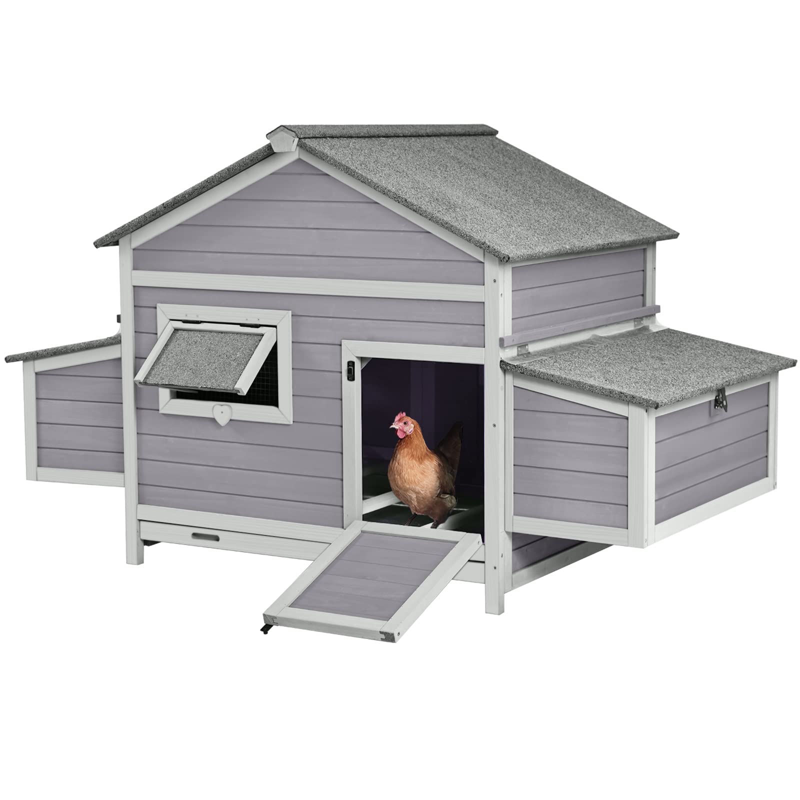 Chicken Coop Outdoor Hen House Duck Coop Rabbit Hutch Wooden Poultry Cage with 3 Perches,2 Sides Large Nesting Boxes - WoodArtSupply