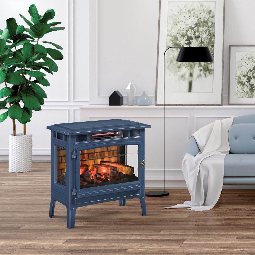 duraflame Freestanding Electric Fireplace Stove Heater with 3D Flame Effect for 1,000 Sq. Ft. Room, Navy Duraflame