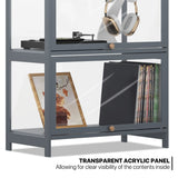 MoNiBloom 4-Tier Display Cabinet with Acrylic Doors - 55” Transparent Bamboo Display Case for Figures and Curio Collection, Floor Standing - Grey MoNiBloom