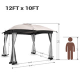 FAB BASED 10x12 Gazebo, Double Vent Canopy Gazebo for Outdoor with Privacy Netting, Easy Setup Patio Pavilion with Steel Frame Strong Legs for Lawn, Backyard, Deck (Ash Grey) FAB BASED