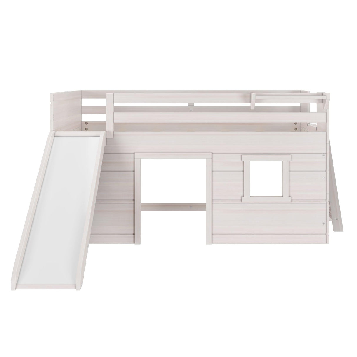 Max & Lily Loft Bed Twin Size, Solid Wood Low Loft Bed with Slide and Ladder, Modern Farmhouse Loft Bed for Kids, White Wash Max & Lily