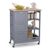 GOFLAME Kitchen Island Cart on Wheels with Storage, Versatile Rolling Cart with Wood Countertop, 3 Drawers, Removable Tray & Lockable Casters, Mobile Serving Trolley for Kitchen, Dining Room, Grey GOFLAME