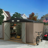 Greesum 10×10FT Outdoor Storage Shed, Metal Patio Storaged Sheds with Lockable Doors, Sheds & Outdoor Storage for Bike, Backyard, Pool and Garden, Brown Greesum