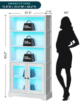 TVU 5-Tier Bookcase with Cabinet & LED, Wood 65 Inch Tall Bookshelf with Storage, Floor Standing Display Book Shelf for Living Room, Office, Study, Entryway (Antique White) TVU