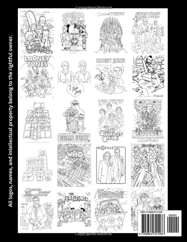 Classic Television Adult Coloring Book: 20 detailed illustrations of classic tv shows for nostalgia, stress relief, relaxation, tranquility, and more WoodArtSupply