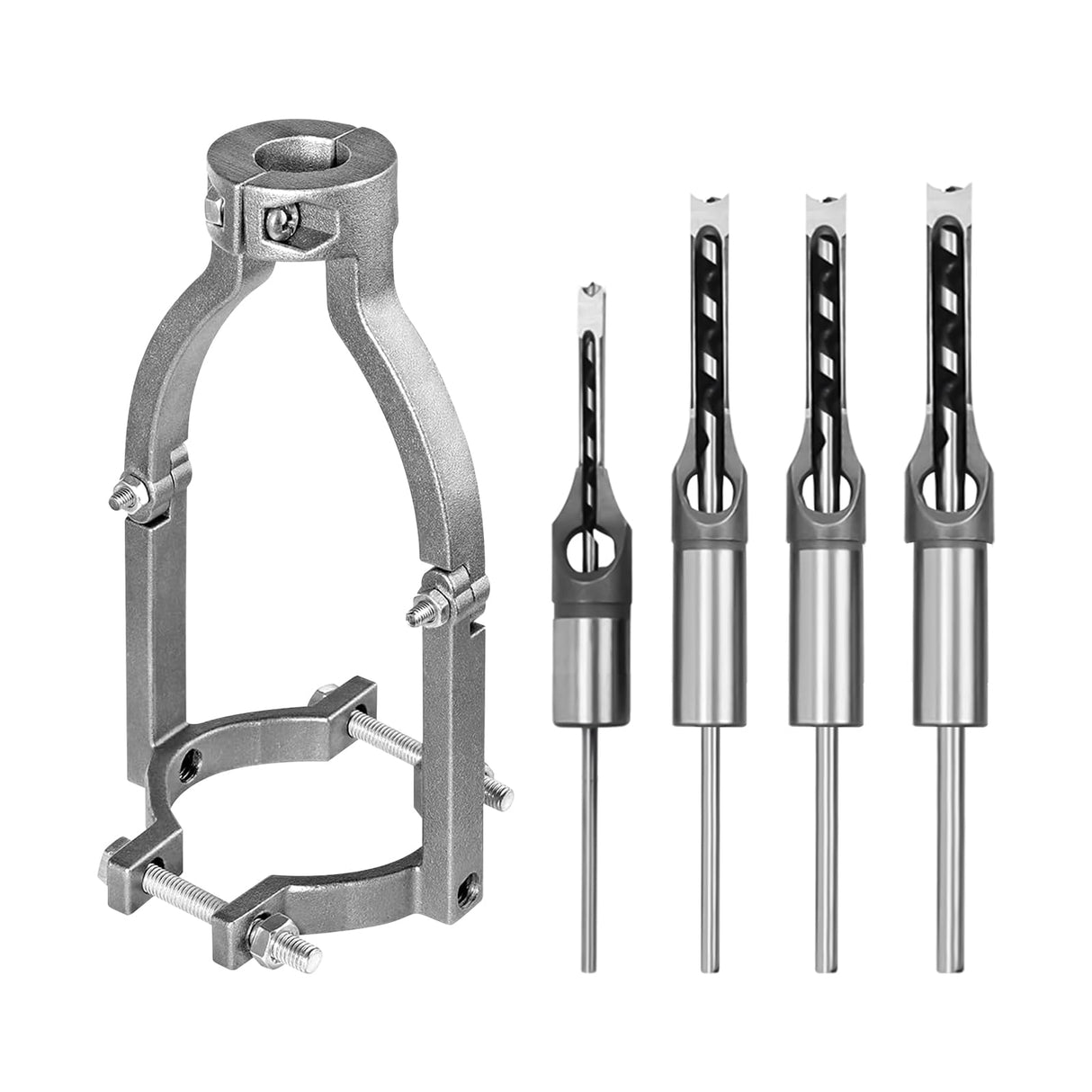 Square Hole Drill Bit Adapter and 4 pcs Square Hole Drill Bits, Easy Installation and Disassembly Mortising Attachment for Drill Press, Mortise Machine, Power Tool Accessory for Drill Machines Yuqutum