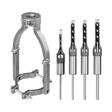 Square Hole Drill Bit Adapter and 4 pcs Square Hole Drill Bits, Easy Installation and Disassembly Mortising Attachment for Drill Press, Mortise Machine, Power Tool Accessory for Drill Machines Yuqutum