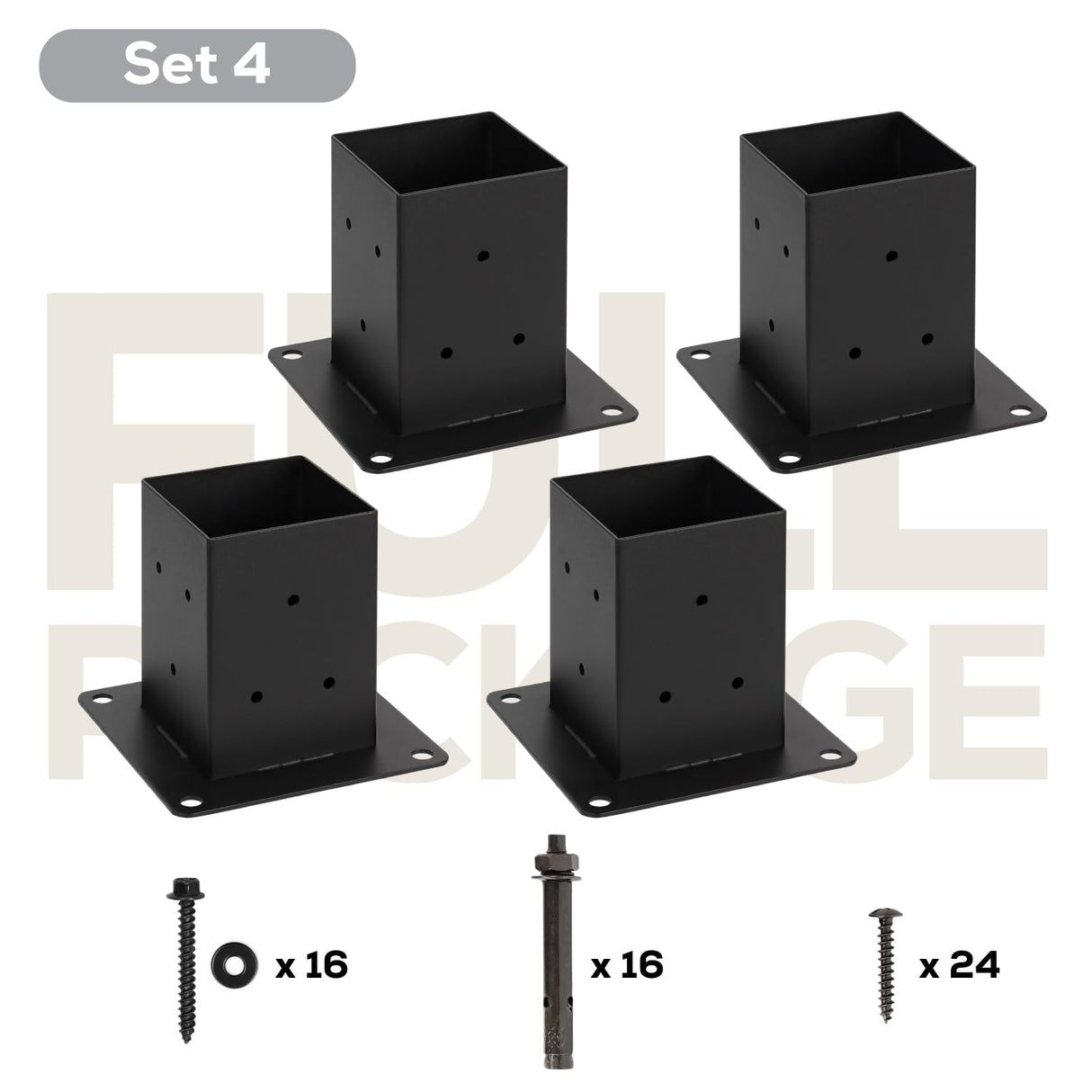 WIMART 4x4 Post Base, Inner Size 3.5"x3.5"Deck Post Base, Deck Post Base for Concrete, for Mailbox Support Wood Fence Post Anchort (Black - Set 4) WIMART
