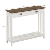 ChooChoo Farmhouse Console Table with Drawer, Mission Narrow Entryway Sofa Table with Storage, for Entryway, Living Room and Hallway, Soft White and Brown ChooChoo