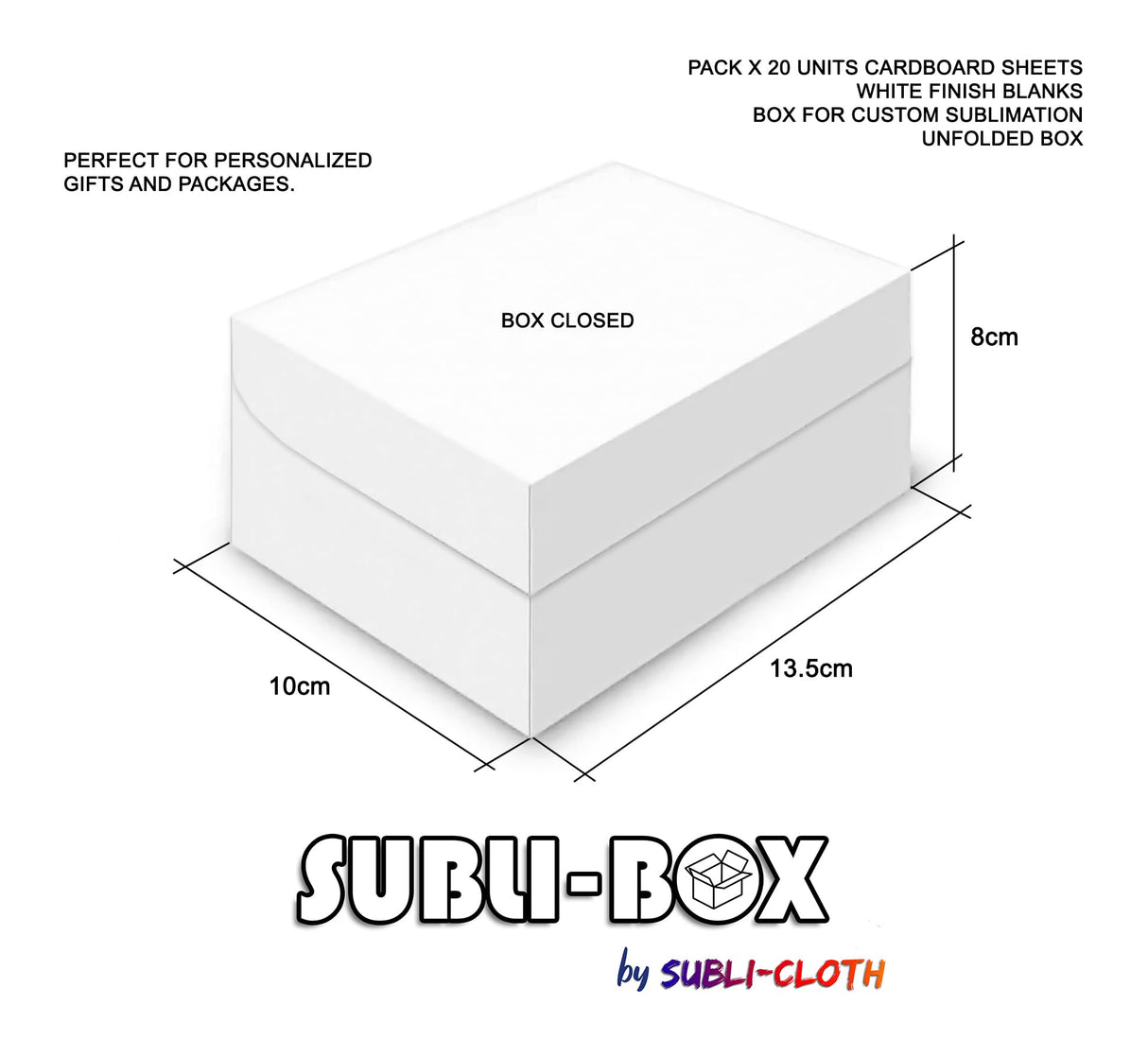 Subli-Cloth Subli-Box Cardboard Customizable Blank Gift Box Square Auto-Close Sublimation Box Pack 20 Units Subli-Cloth