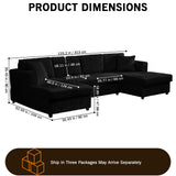 123" U-Shaped Modular Sesctional Sofa, Two L-Shape Chaise with 2 Cloud Couch Sectional with Two Pillows, Couches forLiving Room (Black) MYINDA