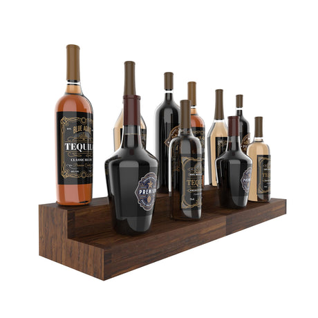tongmo 2 pack Liquor Bottle Stand - 2 Tier Liquor Bar Bottle Display Shelf, Holds 16Bottles, Real Wood, Easy to Clean, No Installation Required - 15.8 Inch each (Dark Walnut) tongmo