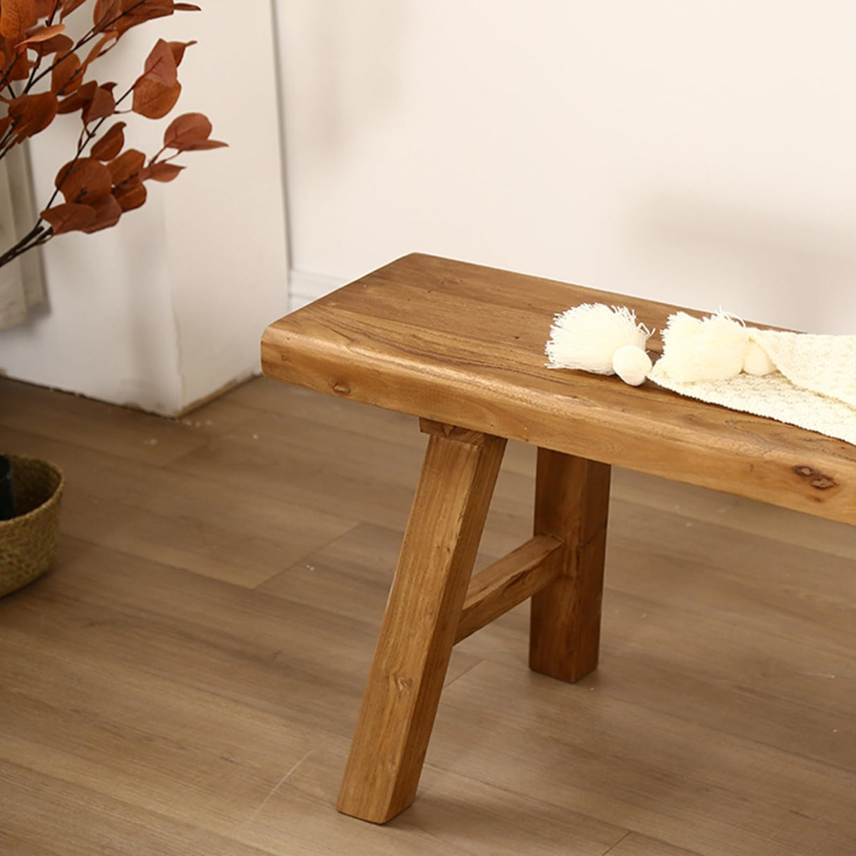 Farmhouse Indoor Wooden Living room Dining Bench, Asian Natural Wood Kitchen Entryway Bench with Armless Design and Short Height, Solid Wood Shoe Bench Entryway Benches，Brown(100*26*45cm/39.3*10.2*17. SEIFE