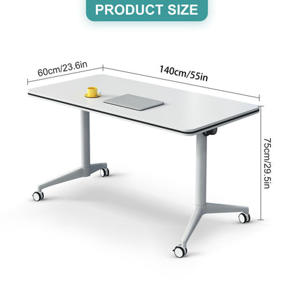 Conference Table, Folding White Flip Top Mobile Training Table with Silent Wheels，Modern Rectangle Meeting Seminar Table, Conference Room Tables for Office Training Classroom (4pcs, 55 inch) - WoodArtSupply