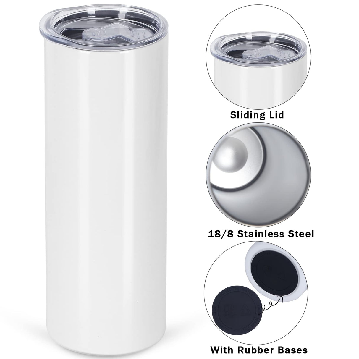 Micellwuu 50 Pack Sublimation Tumblers Bulk 20 oz Skinny Straight，Stainless Steel Sublimation Blanks Skinny Tumbler Cups White, Individually Boxed Micellwuu