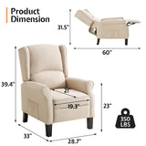 Jocisland Pushback Recliner Chair, Modern Fabric Wingback Armchair with Storage Pockets and Wood Legs, Classic Living Room Single Sofa for Small Spaces, Linen, Beige Jocisland