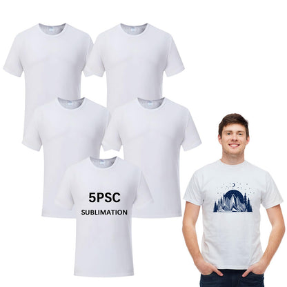 ORJ 5 Pieces Polyester Adult Tshirts for Sublimation White Blank Crew Neck Men Short Sleeve T-Shirt