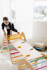 Beright 4 in 1 Pikler Triangle Gym, Montessori Foldable Climber with Ramp, Indoor Climbing Toys for Kids, Climbing Triangle for Toddlers Arch Climber, Rocker, Learning Waldorf Children Toy, Rainbow Beright