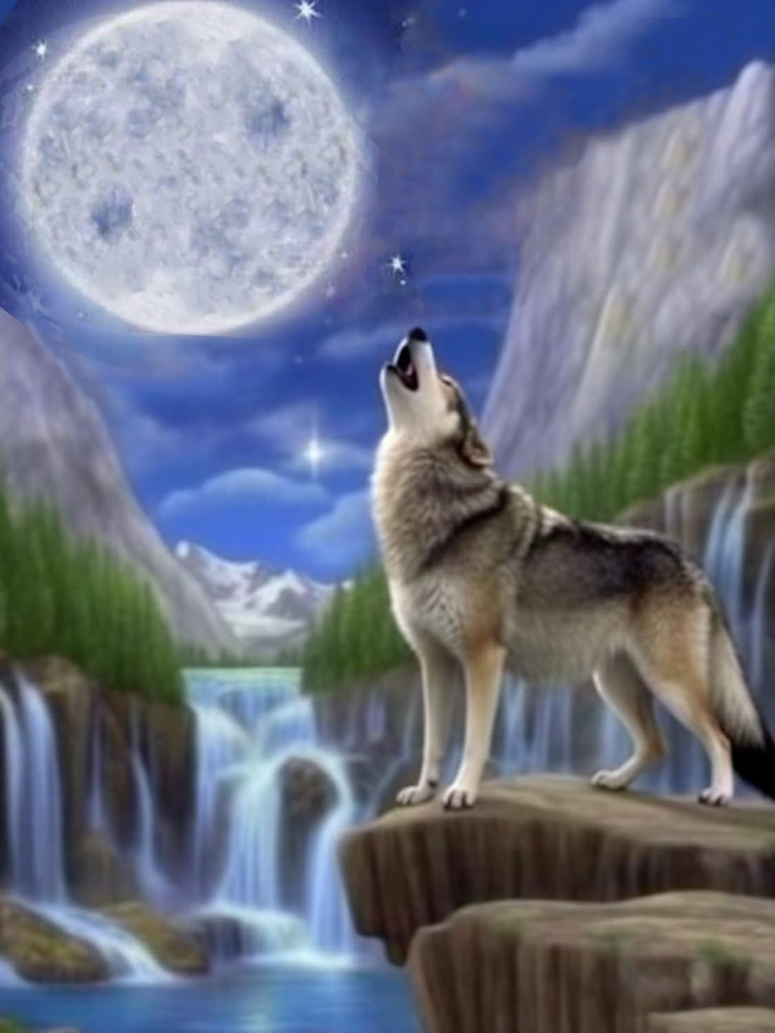 SKRYUIE 5D Diamond Painting Wolf and Eagle Full Drill Paint with Diamond Art Kits for Adults, Moonlit Wolf DIY Painting by Number Kits Rhinestone Wall Home Decor 30x40cm (12"x16") SKRYUIE