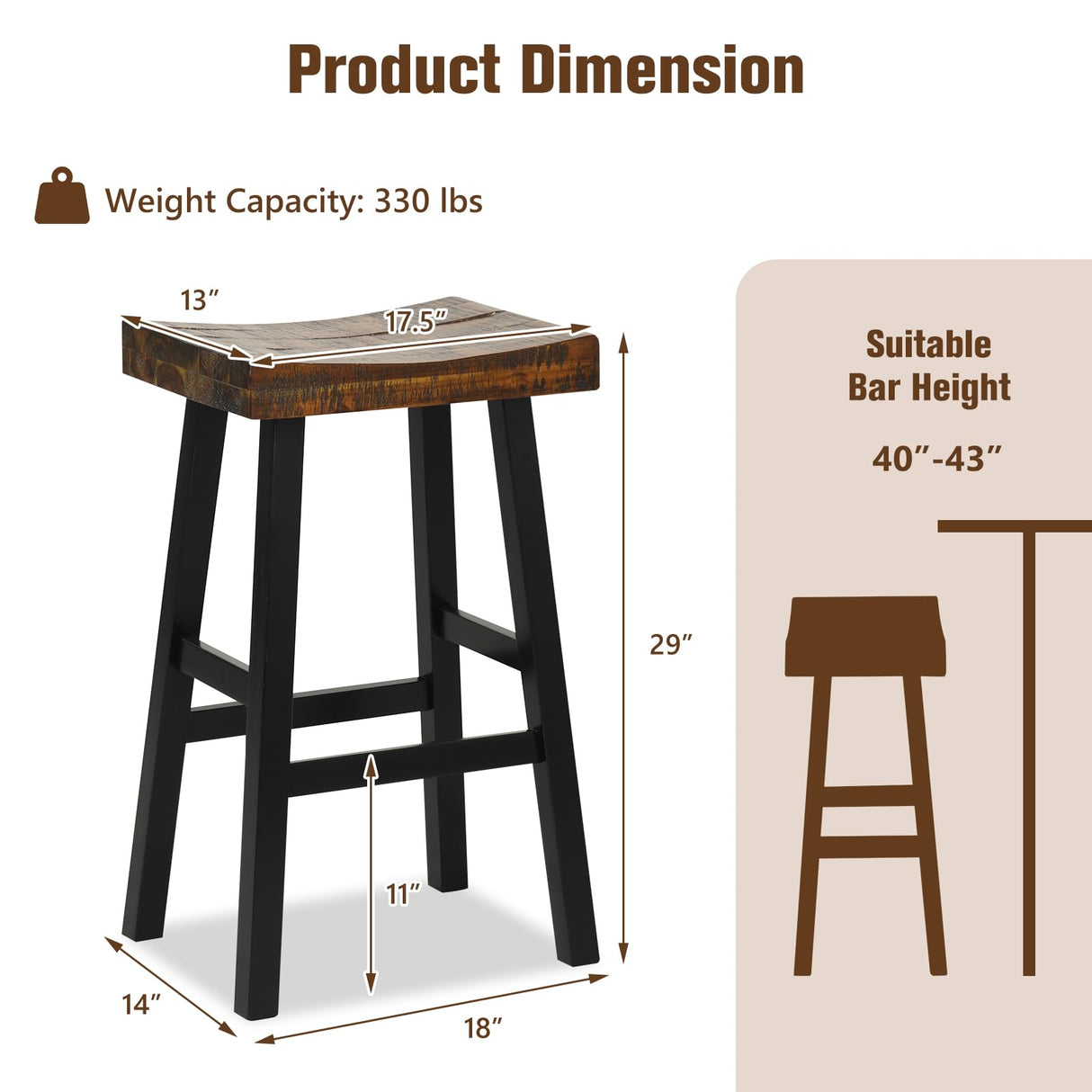 Giantex Bar Stools Set of 4, 29" Bar Height Saddle Stools, Bar Dining Chairs with Rubber Wood Frame & Footrest, Backless Barstools for Kitchen Island, Dining Room, Pub, Rustic Brown Giantex