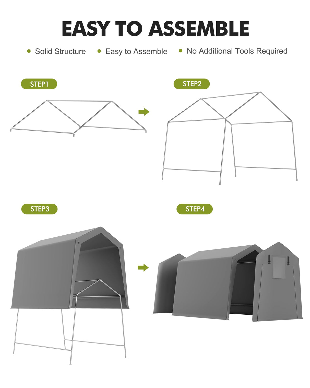 6 x 8 ft Portable, Carport Storage Shed with Heavy Duty Waterproof Tarp & 2 Roll-Up Zipper Doors, Ideal Tent for Motorcycles, Bikes, Garden Tools, and Firewood Hipicute