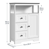 HOOBRO 28.3" Bathroom Storage Cabinet, Large Floor Cabinet, Freestanding Bathroom Storage Unit, 1 Cupboard and 3 Drawers, Adjustable Shelf, 28.3" L x 11.8" W x 37.8" H, White and Black HOOBRO