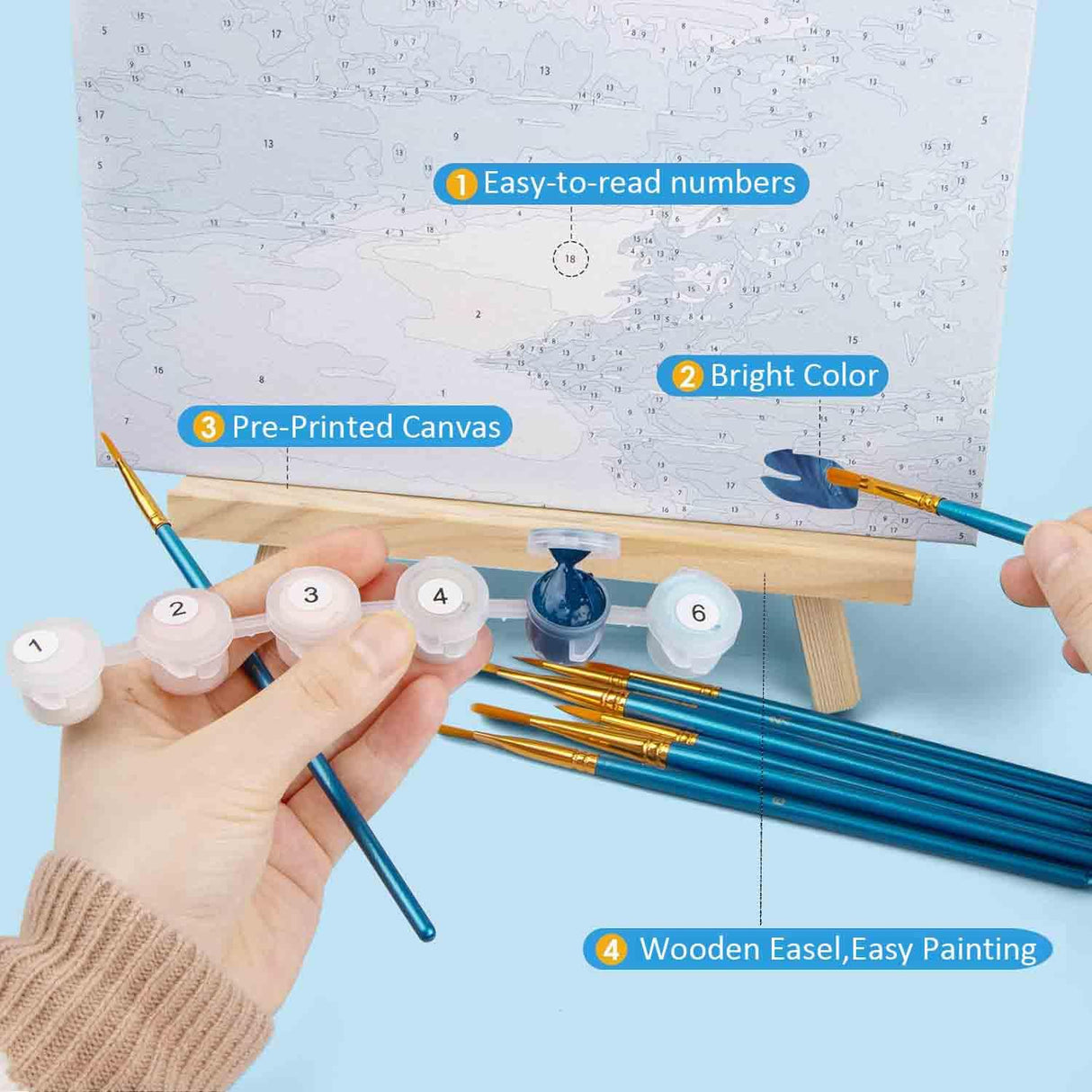 Tiger Paint by Numbers kit for Adults Framed Canvas - with Wooden Easel and Nice Box,Adults' Paint-by-Number Kits Animal DIY Acrylic Oil Painting for Home Wall Decor 7.8x11.8inch Kaixine