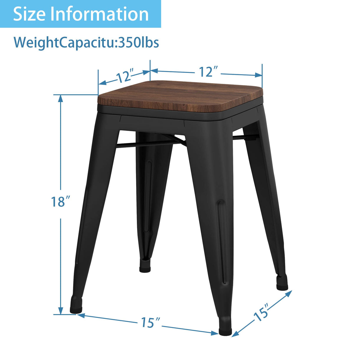 Changjie Furniture 18 Inch Stools Metal Dining Chairs Set of 4 Stackable School Stools Short Stools Stackable Bar Stools Classroom Stools (18 inch, Matte Black) Changjie Furniture