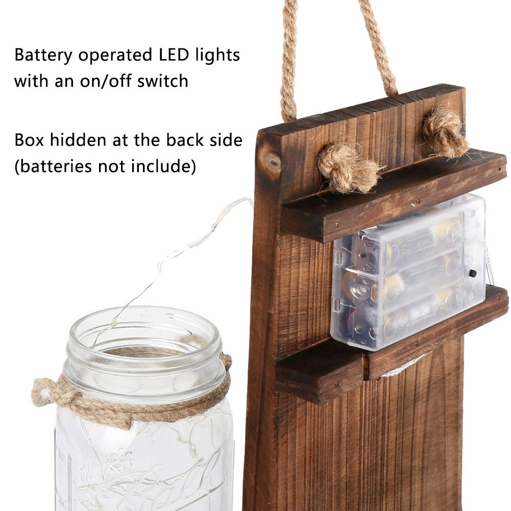 AerWo 2Pcs Mason Jar Sconces Wall Decor, Handmade Rustic Sunflower Wall Decor with LED Fairy Lights and Flowers, Hanging Mason Jar for Farmhouse Kitchen Decorations Living Room Lights AerWo
