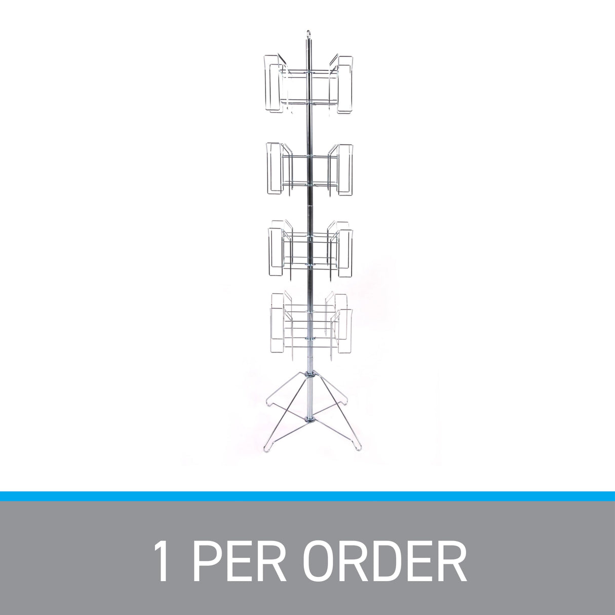 SSWBasics 4-Tier Chrome Rotating Standing Literature Rack - 64'H x 16"D - 16 Pockets Total - Sleek Floor Standing Book Display Rack for Periodicals - Sturdy Comic Book Display Stand for Magazines, SSWBasics