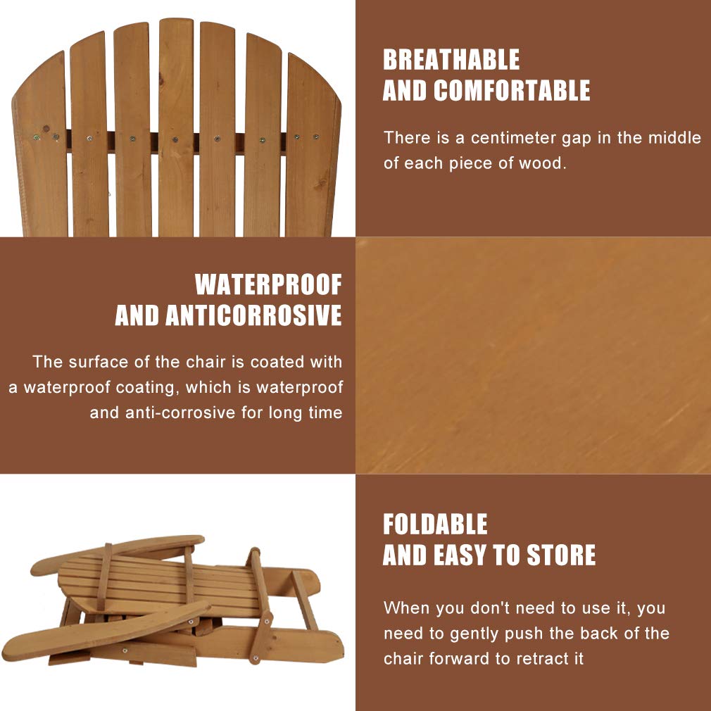 Adirondack Chair Outdoor Chairs Patio Chairs Lawn Chair Folding Adirondack Chair Patio Seating Fire Pit Chairs Wood Chairs for Adults Yard Garden w/Natural Finish FDW