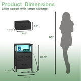 Furnulem Black Nightstand with Wood Shelf, Bedside Table with Led Light and Charging Station, 25.8 Inch End Table with 3 Fabric Storage Drawers, Small Side Table Night Stand for Bedroom Furniture Furnulem