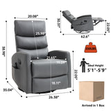 PELUMY Manual Recliner Chair with Heat & Vibration Massage, 360° Swivel Rocker Recliner with 155° Recline and Lumbar Heat, Compact Recliner for Living Room & Small Spaces (Breathable Leather, Grey) PELUMY