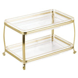 mDesign Decorative Makeup Storage Organizer Vanity Tray for Bathroom Counter Tops, 2 Levels to Hold Makeup Brushes, Eyeshadow Palettes, Lipstick, Perfume and Jewelry - Soft Brass/Clear mDesign