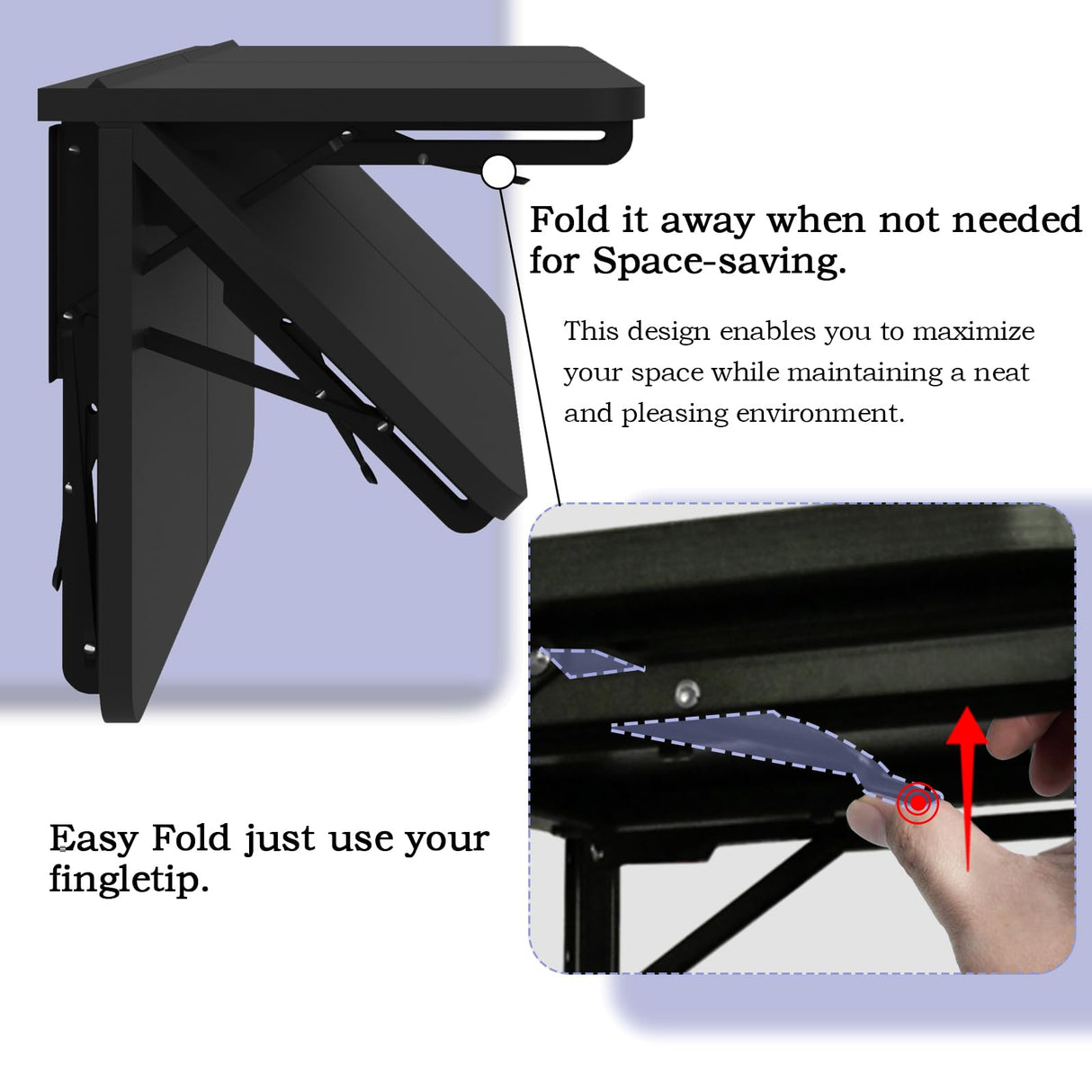 TEAMIX Wall Mounted Folding Table, Black Floating Desk for Small Spaces, Drop Leaf Dining Table for Kitchen Fold Down Laundry Shelf with Heavy-Duty Brackets TEAMIX